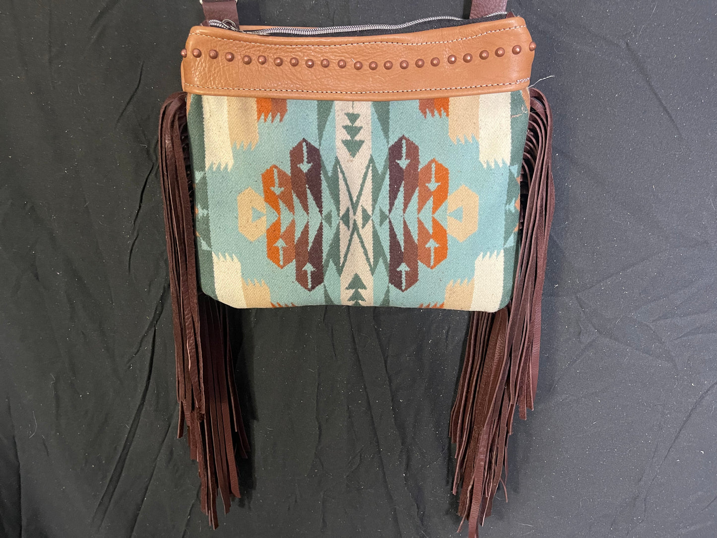Turquoise Pendleton with Brown Fringe